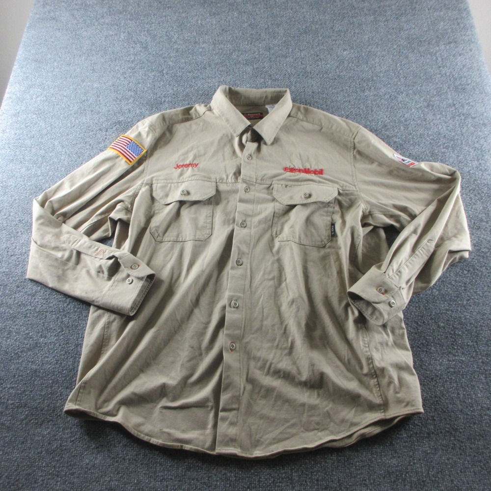 Bulwark FR Shirt Mens XL Beige Flame Resistant Long Sleeve ExxonMobil